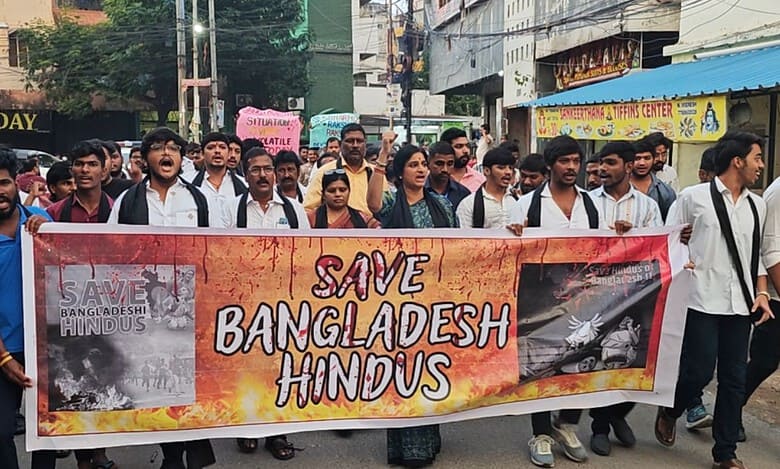 BJP leader Madhavi Latha protests at Malakpet for Bangladesh Hindus