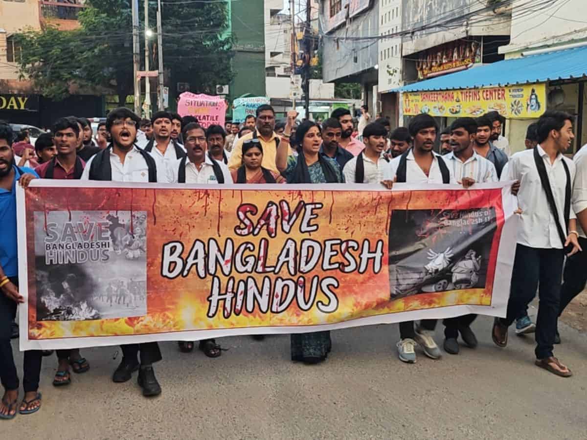 BJP leader Madhavi Latha protests at Malakpet for Bangladesh Hindus