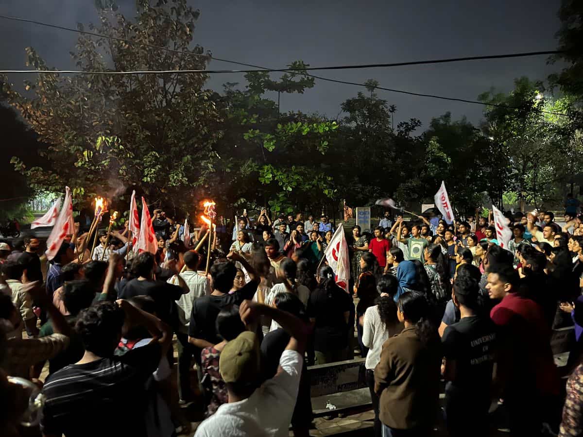 University of Hyderabad (UoH) students hold mashaal protest