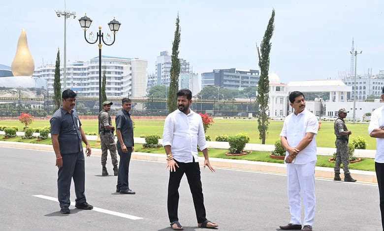 Revanth inspects site for Telangana Talli installation at Secretariat
