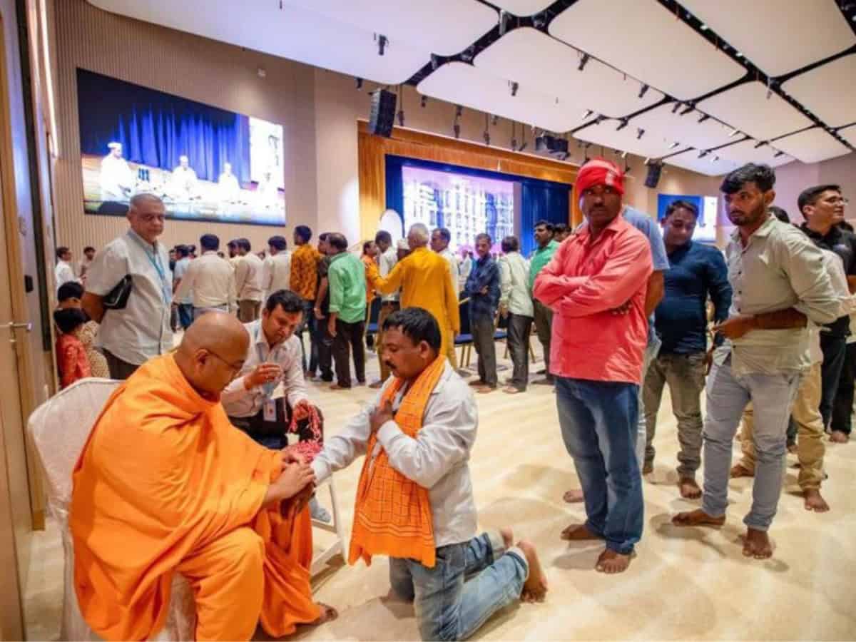 Indian community members gathered at the newly inaugurated BAPS Hindu temple in Abu Dhabi to celebrate Raksha Bandhan