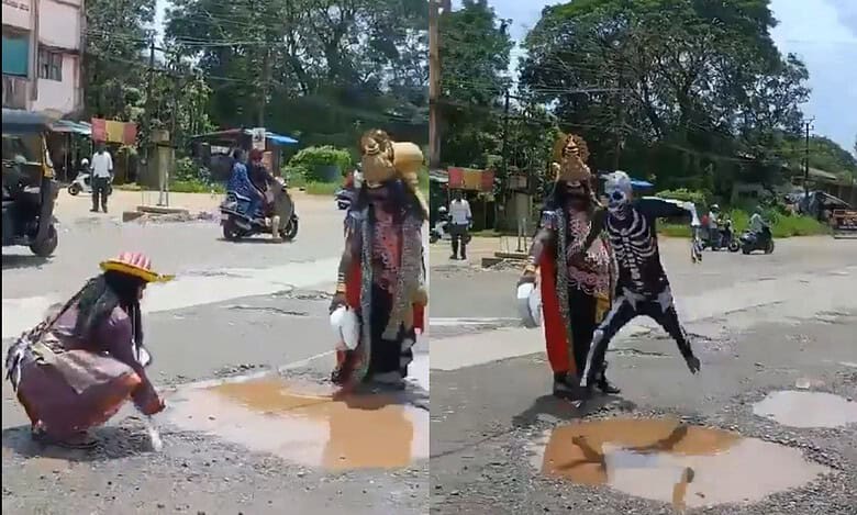 Watch: Yamaraja holds 'long jump competition' on Udupi's pothole roads