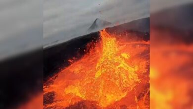Lava continues to spew from the crater close to the town of Grindavik