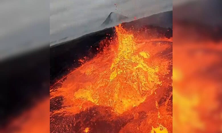 Lava continues to spew from the crater close to the town of Grindavik