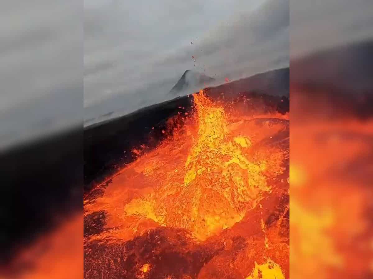 Lava continues to spew from the crater close to the town of Grindavik