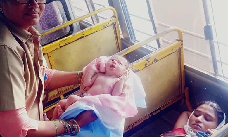 A TGSRTC conductor and a nurse go out of their way to help a pregnant woman deliver a baby on the bus in Wanaparthy.