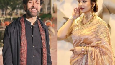 Yumna Zaidi's saree look at Tere Bin event leaves Nakuul Mehta smitten