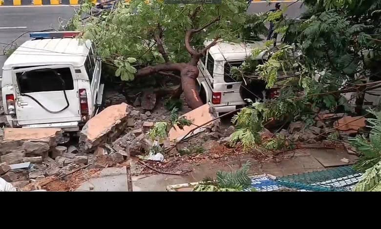 LB Stadium boundary wall collapses due to rains in Hyderabad