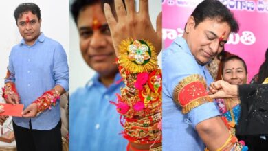 Six Telangana state women's commission members issued notices for tying rakhi to him on Saturday.