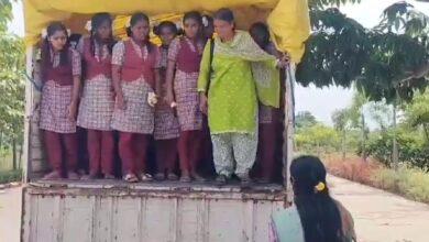 Telangana: Students transported in DCM vehicle for Praja Palana Day
