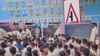 Students of Telangana social welfare residential school and college in Gowlidoddi protest demanding reinstatement of their faculty removed from service.