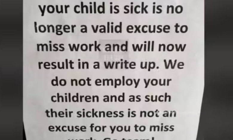 Office memo denying employees to take leaves when their children are sick