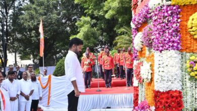 Revanth Reddy paying respects to the Martyrs of the Telangana Rebellion