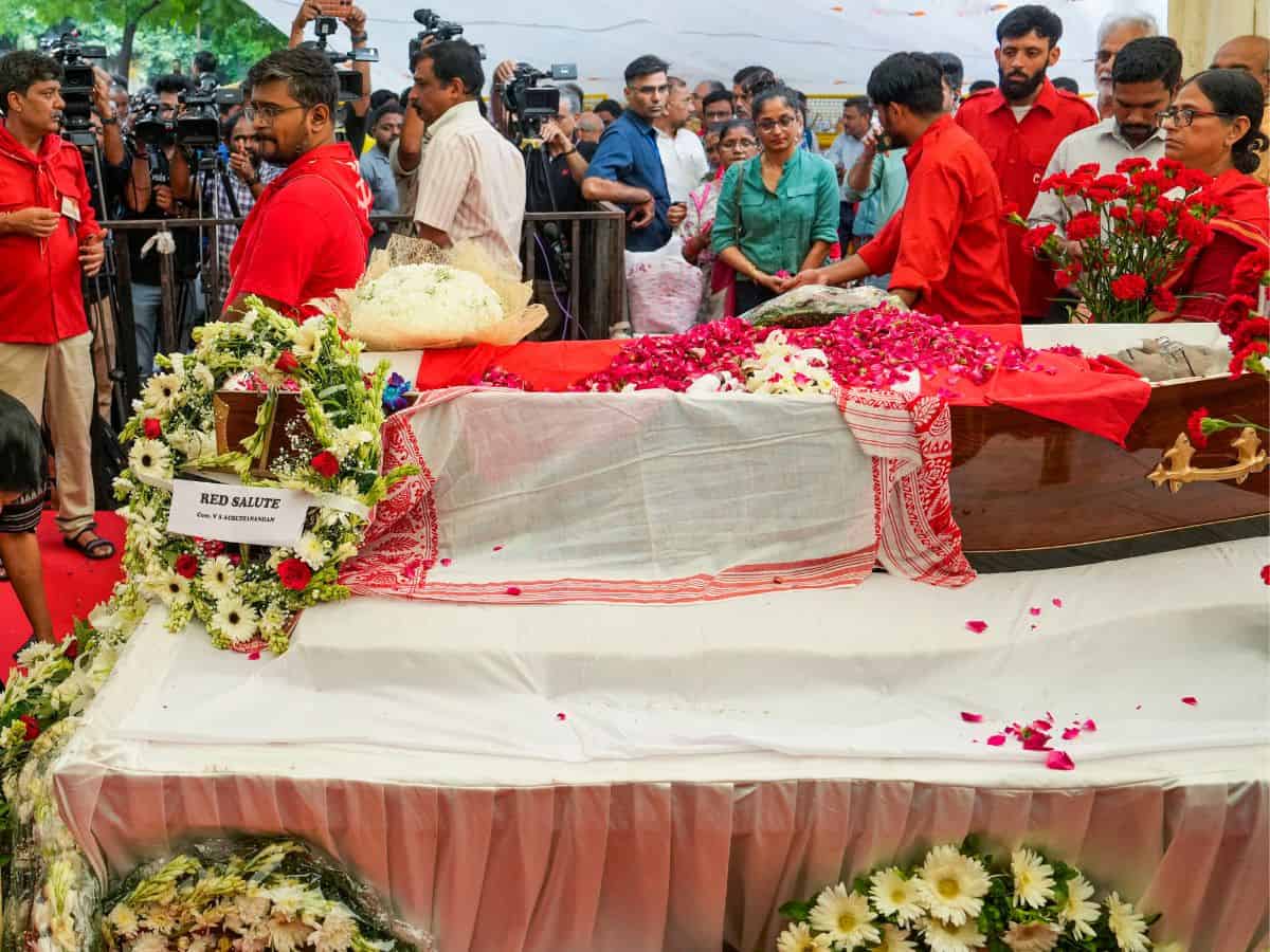 Tributes paid to Sitaram Yechury at CPI (M) headquarters in Delhi