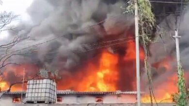 Ramson Paints go down catches fire in Mallapur industrial area.