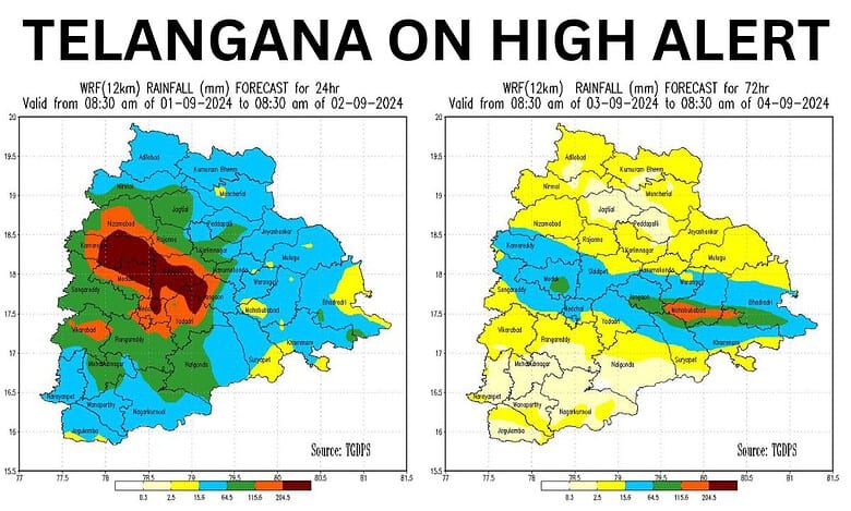 Telangana State on high alert due to heavy rains