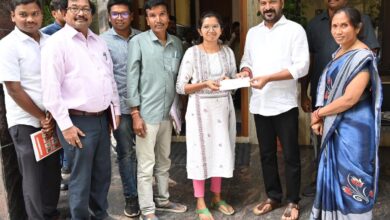 Chief Minister Revanth Reddy handing over financial assistance to Sai Shraddha for her MBBS education