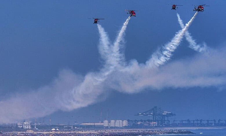 IAF aerobatics team 'Sarang' performs during an Airshow