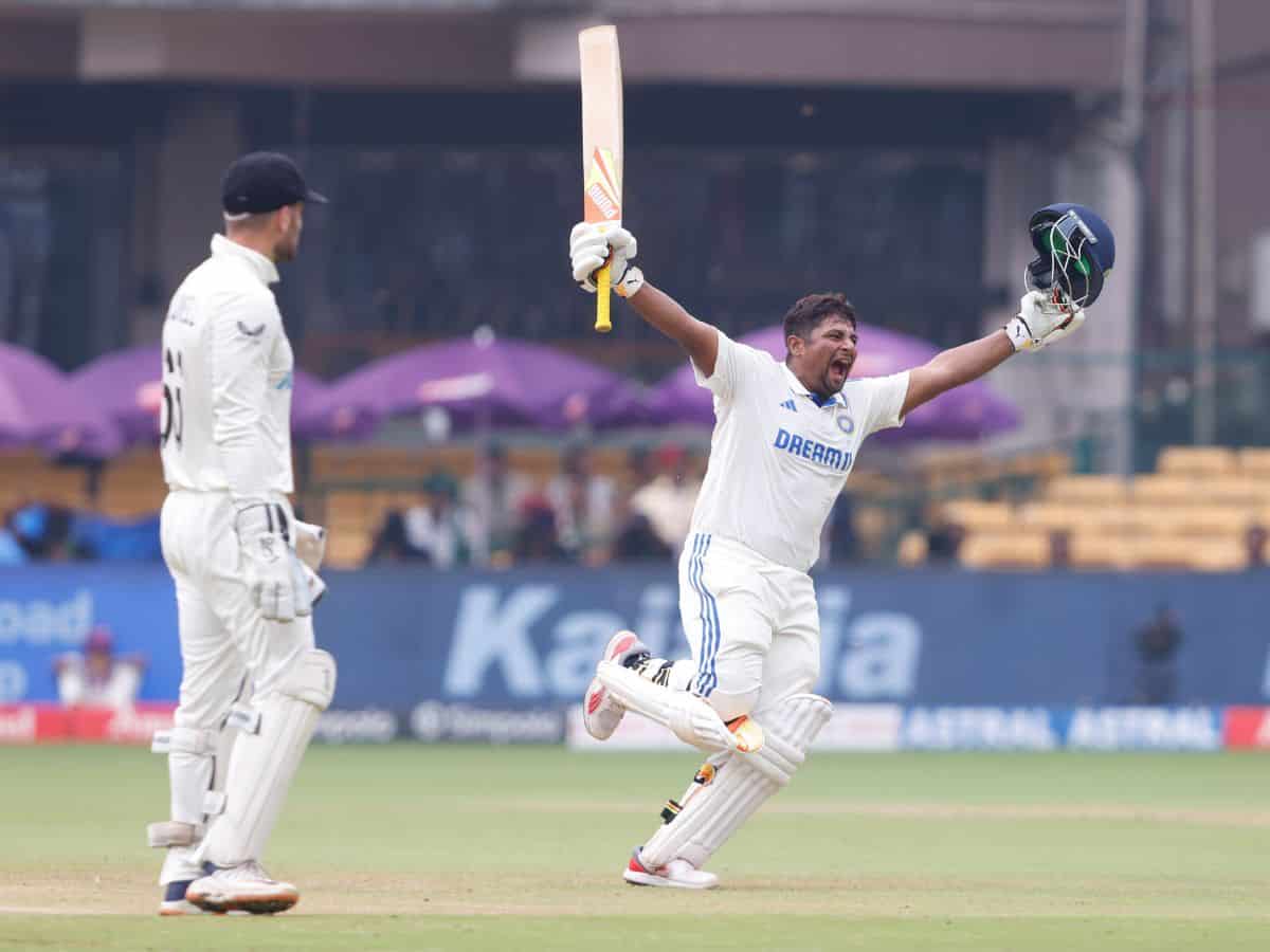IND vs NZ: Sarfaraz maiden Test hundred carries resurgent India to 344/3