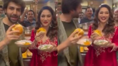 Kartik Aaryan enjoys 'Vada paav date' with Madhuri Dixit