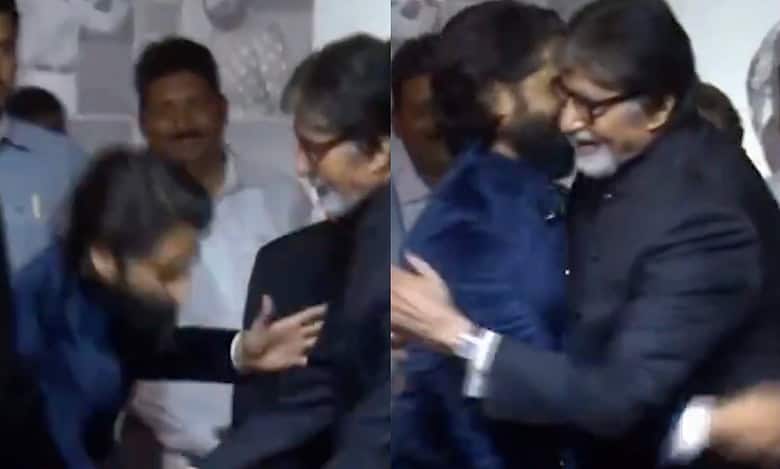 Naga Chaitanya touches Big B’s feet as a mark of respect at ANR National Awards