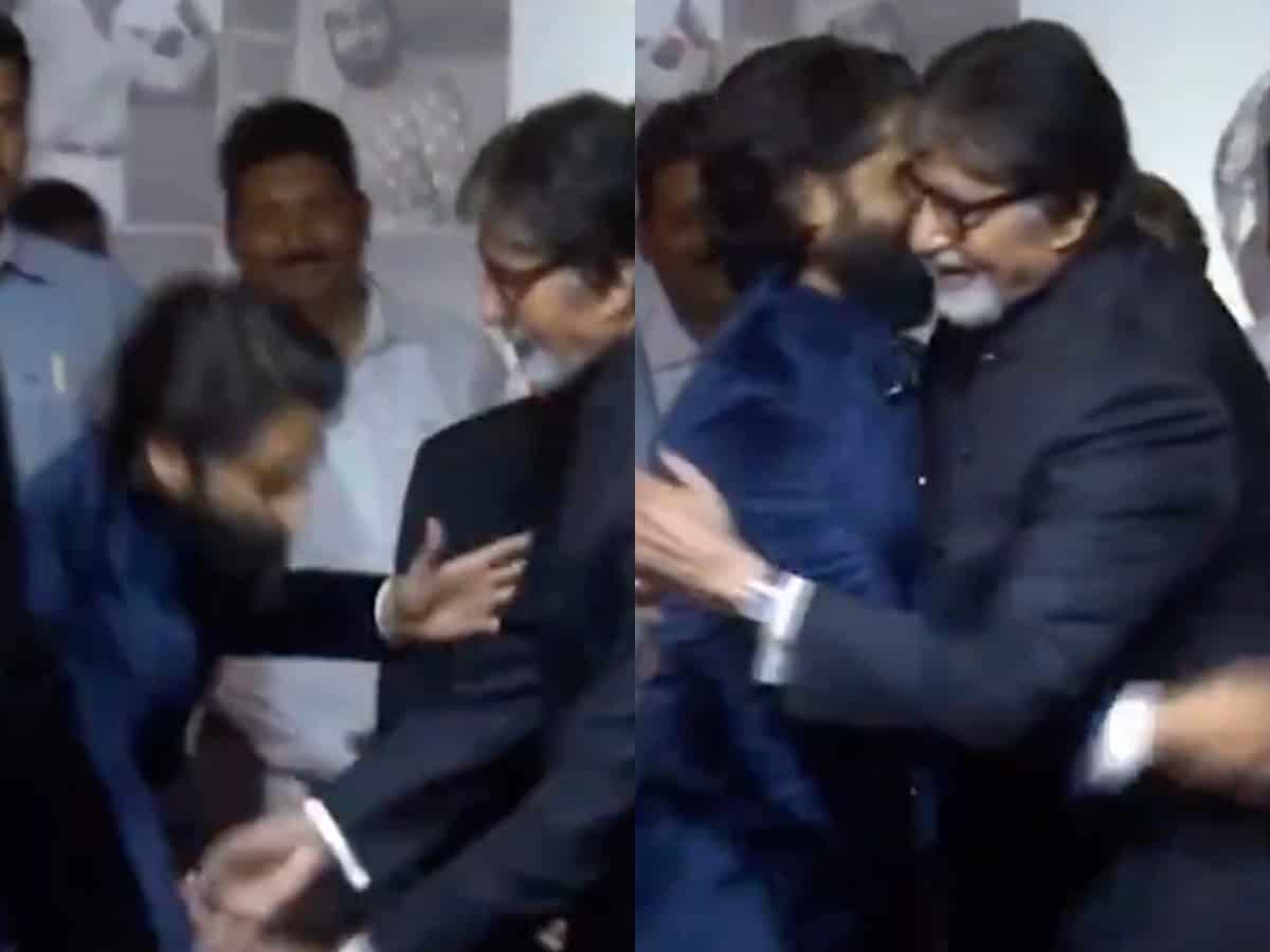 Naga Chaitanya touches Big B’s feet as a mark of respect at ANR National Awards