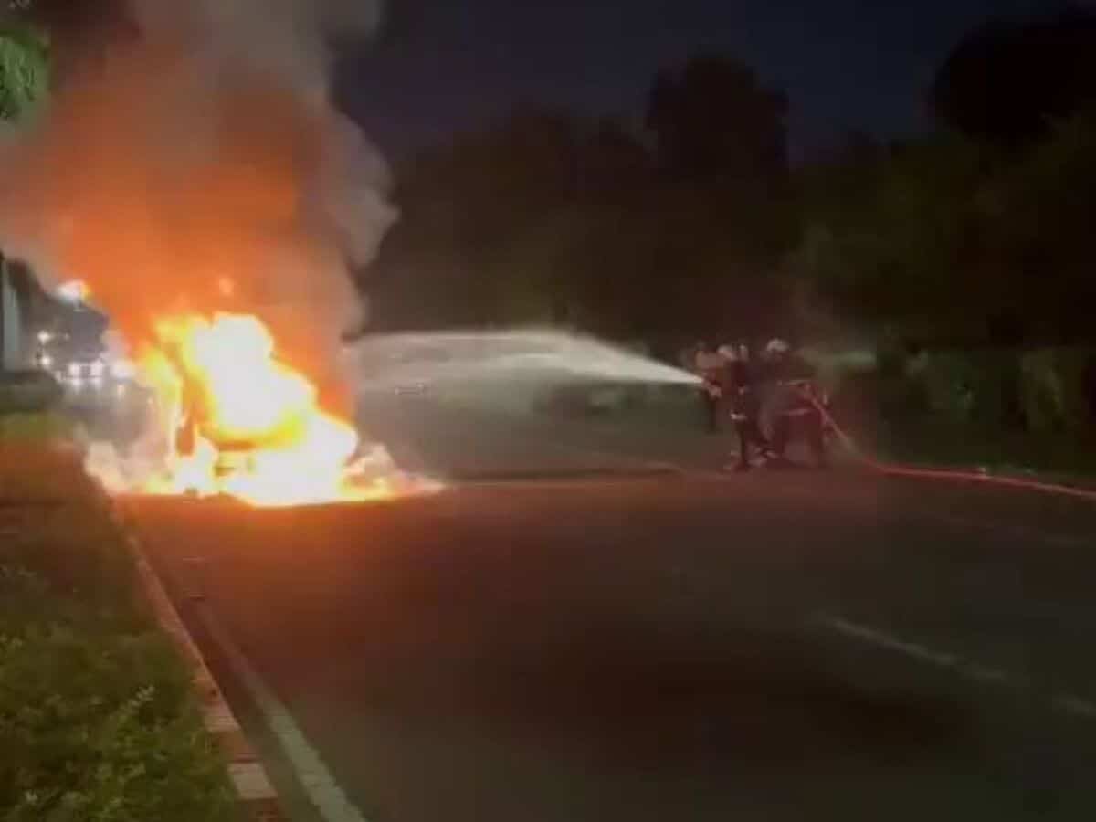 Car catches fire on the way from RGI Airport to Hyderabad