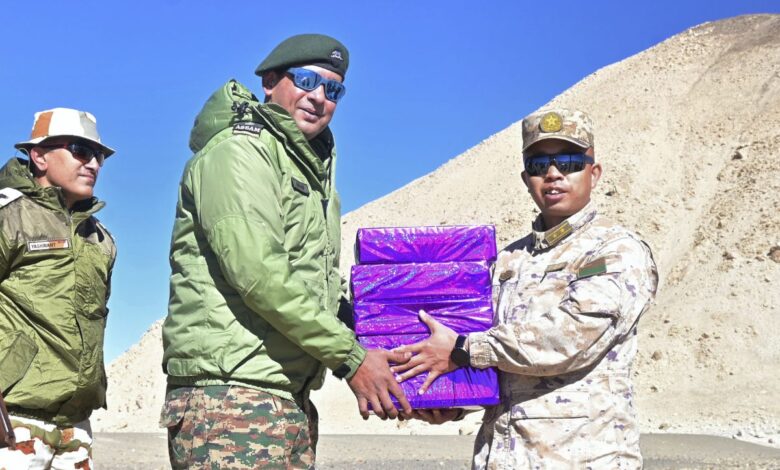 Exchange of sweets along the Indian Chinese border on Deepawali day