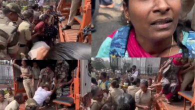 The wives and family members of police constables protest at Telangana Secretariat on Friday.