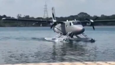 An aircraft landed at Vijayawada's Punnami Ghat