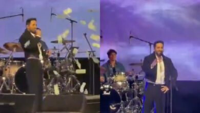 Ayushmann Khurrana reacts to a fan throwing dollars at his US concert