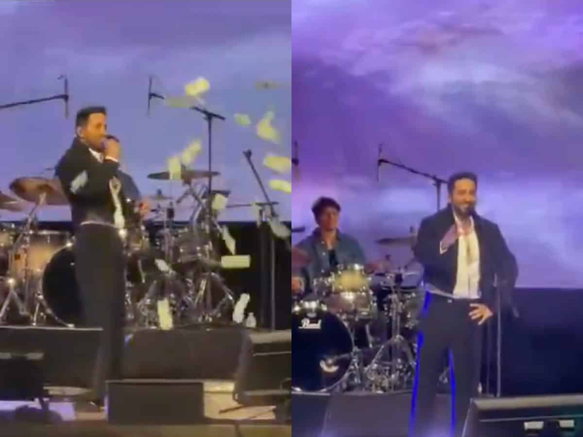 Ayushmann Khurrana reacts to a fan throwing dollars at his US concert
