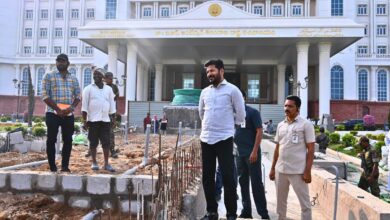 CM Revanth Reddy inspecting construction of Telangana Talli statue