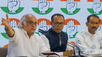 Congress General Secretary Jairam Ramesh and Manipur Congress President K Meghachandra address a press conference in New Delhi Monday