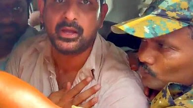 Huzurabad police arrests MLA Padi Kaushik Reddy while protesting along with Dalits demanding the release of funds for the second phase of Dalit Bandhu scheme on Saturday in Huzurabad town.