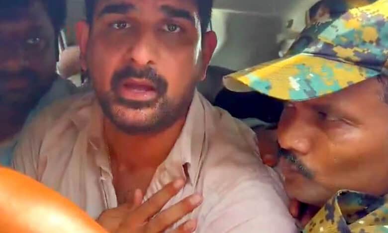 Huzurabad police arrests MLA Padi Kaushik Reddy while protesting along with Dalits demanding the release of funds for the second phase of Dalit Bandhu scheme on Saturday in Huzurabad town.