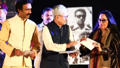 Telangana Governor Jishnu Dev Varma with theatre personalities Mohammad Ali Baig and Ila Arun at the inaugural of ‘Qadir Ali Baig Theatre Festival’ 2024