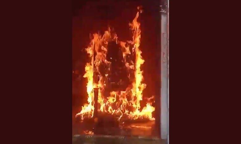 Video: Hanuman idol catches fire in Telangana's Jayashankar Bhupalpally