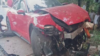 Hyderabad: High speed Porsche crashes near KBR park, driver escapes