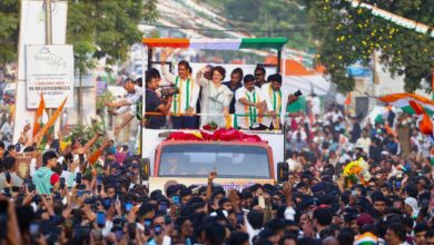 Congress General Secretary Priyanka Gandhi during a roadshow in support of party candidate Vikas Thakre ahead of Maharashtra Assembly elections, in Nagpur, Sunday, Nov, 17, 2024. (PTI Photo)