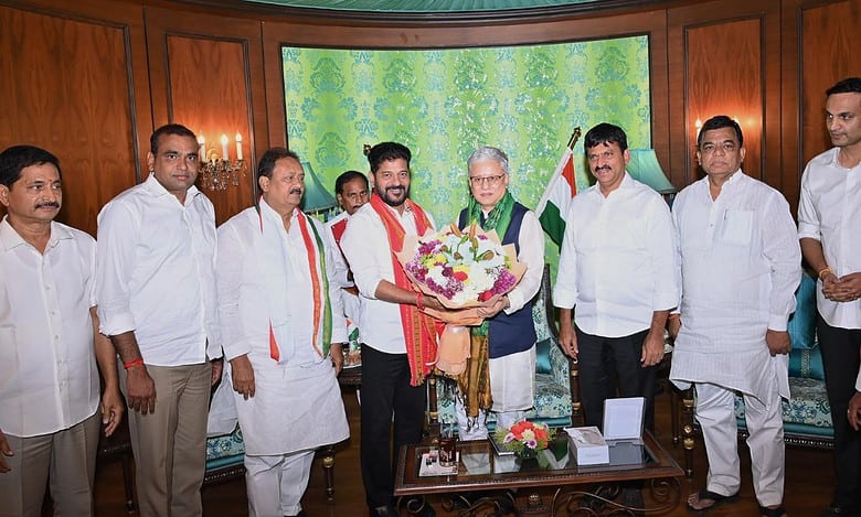 CM Revanth Reddy meets governor Jishnu Dev Varma to brief him about the caste survey which began on Wednesday.