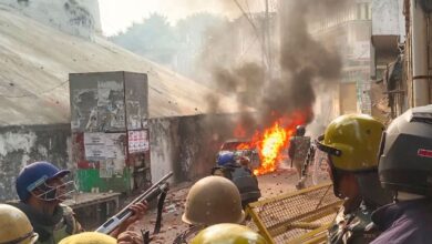 Police try to control situation after violence erupted during the second survey of the Jama Masjid, claimed to be originally the site of an ancient Hindu temple, in Sambhal, Sunday, Nov. 24, 2024. (PTI Photo)