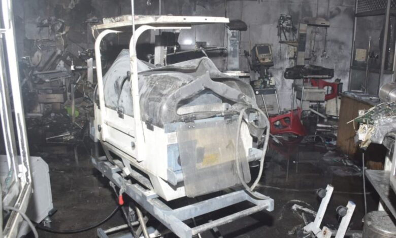 Torched room of the NICU in Jhansi Rani Laxmi Bai Medical College