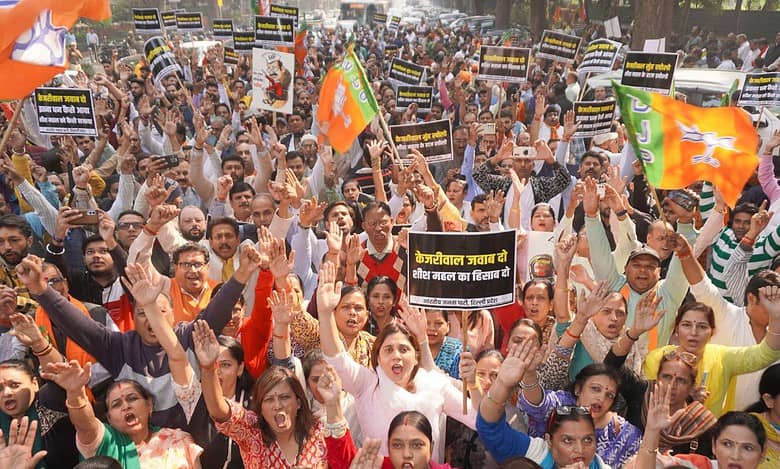 Delhi: BJP protests against use of ‘expensive’ items at Kejriwal’s earlier bungalow