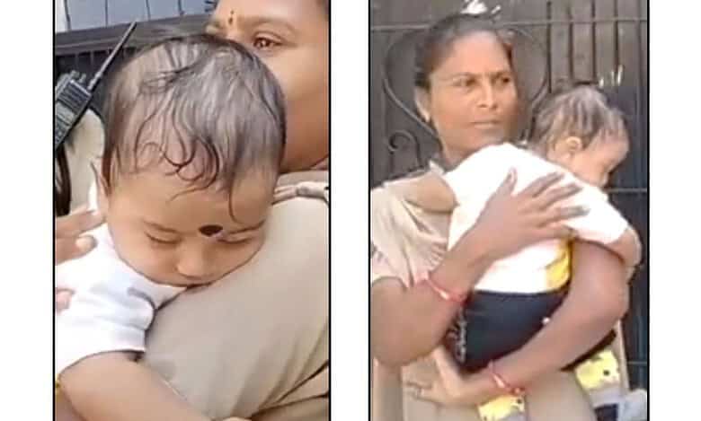Woman cop baby sits for student