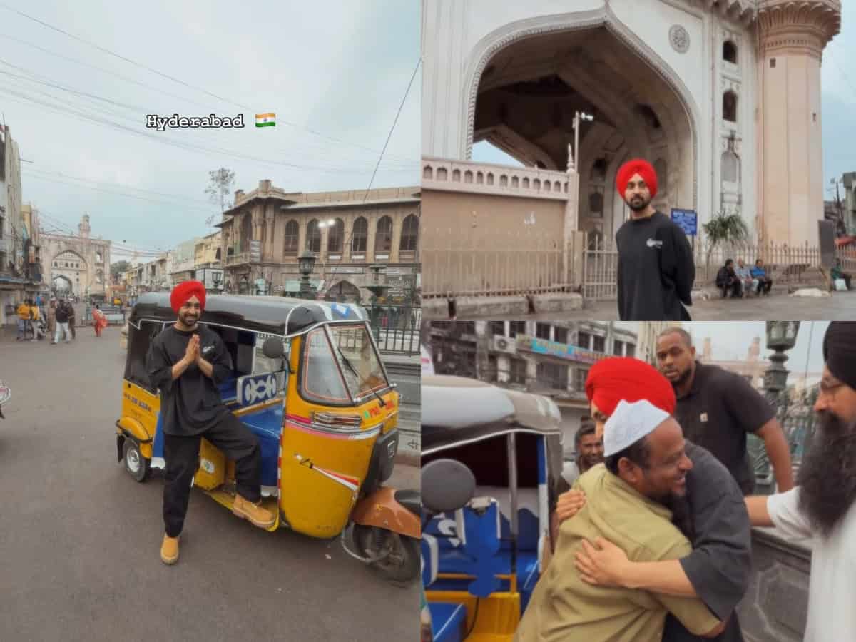 Video: Diljit Dosanjh takes auto ride in Hyderabad, visits Charminar