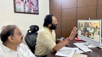Civil supplies minister N Uttam Kumar Reddy holds review meeting on Kharif paddy procurement via video-conferencing on Tuesday.