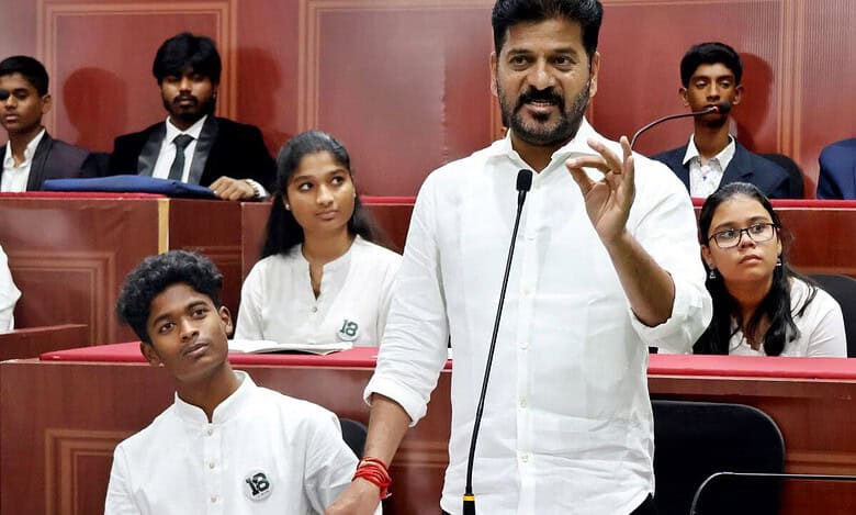 Students hold mock Assembly in Hyderabad on Children’s Day.