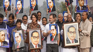 INDIA bloc MPs protest in Parliament premises