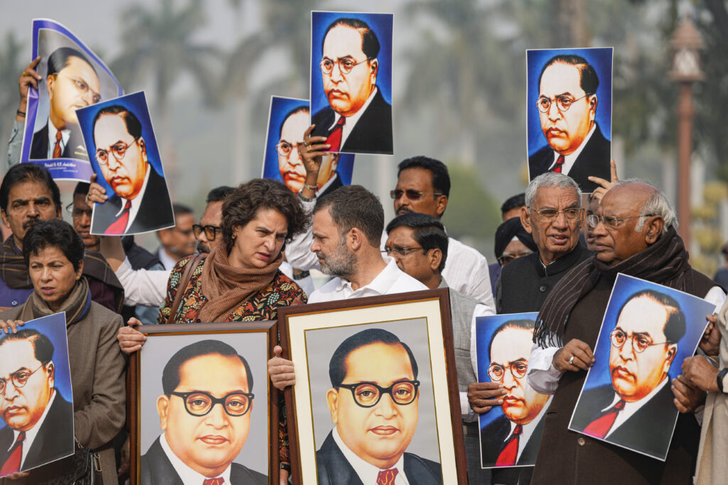 INDIA bloc MPs protest in Parliament premises